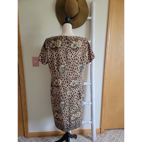 Kathie Lee Leopard Floral Print Dress Sz 16 - Picture 4 of 6